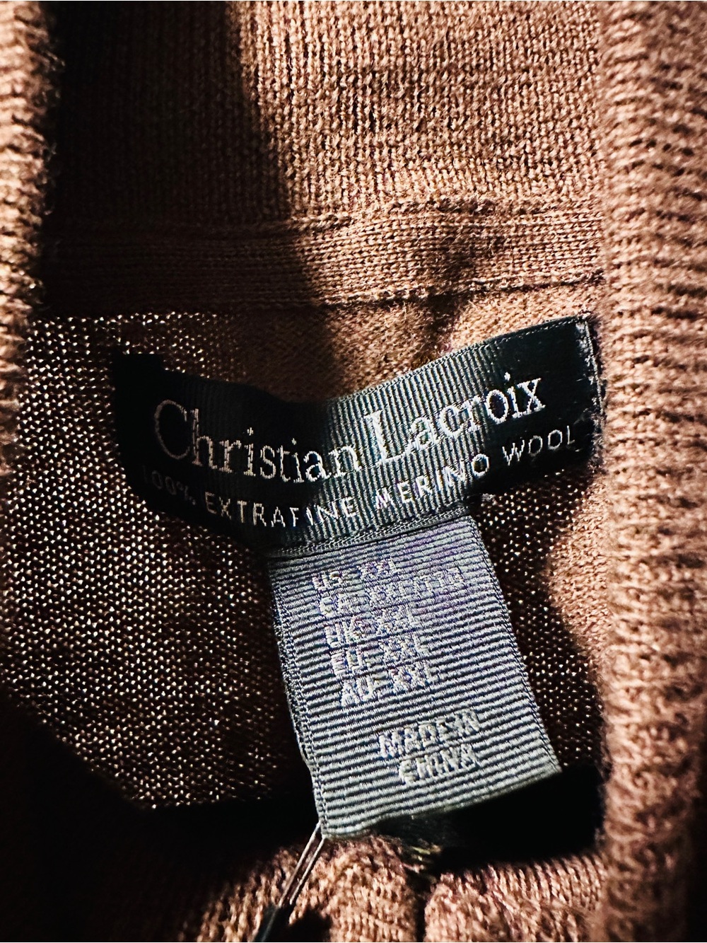 XXL | Christian Lacroix | Brown Merino Wool Quarter-Zip Sweater - Picture 6 of 8